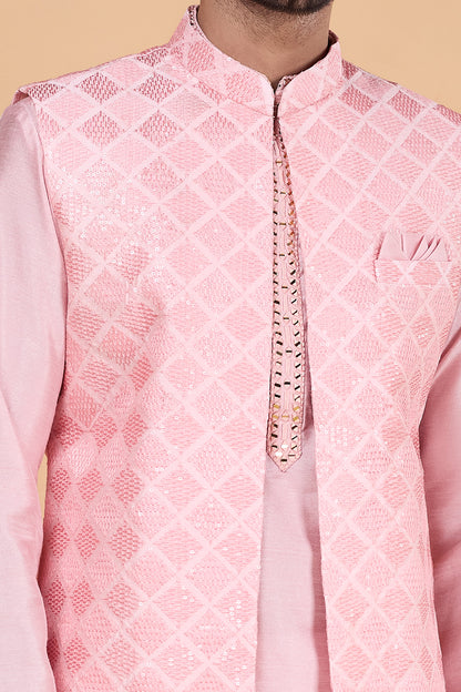 Pink Art Silk Embroidered Nehru Jacket (NMK-8821)