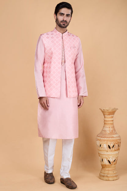 Pink Art Silk Embroidered Nehru Jacket (NMK-8821)