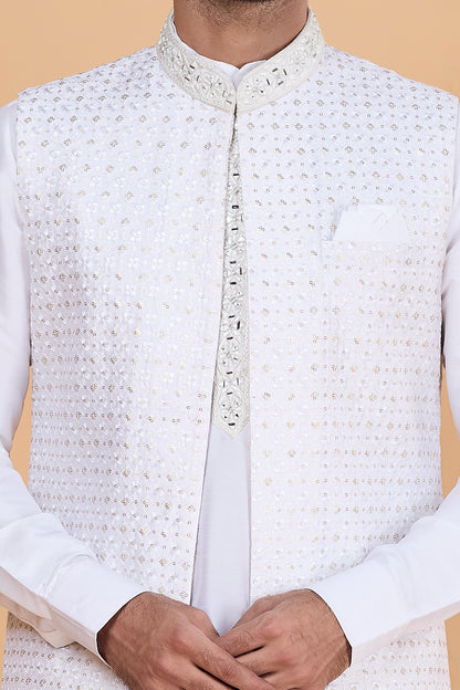Off White Art Silk Nehru Jacket (NMK-8822)
