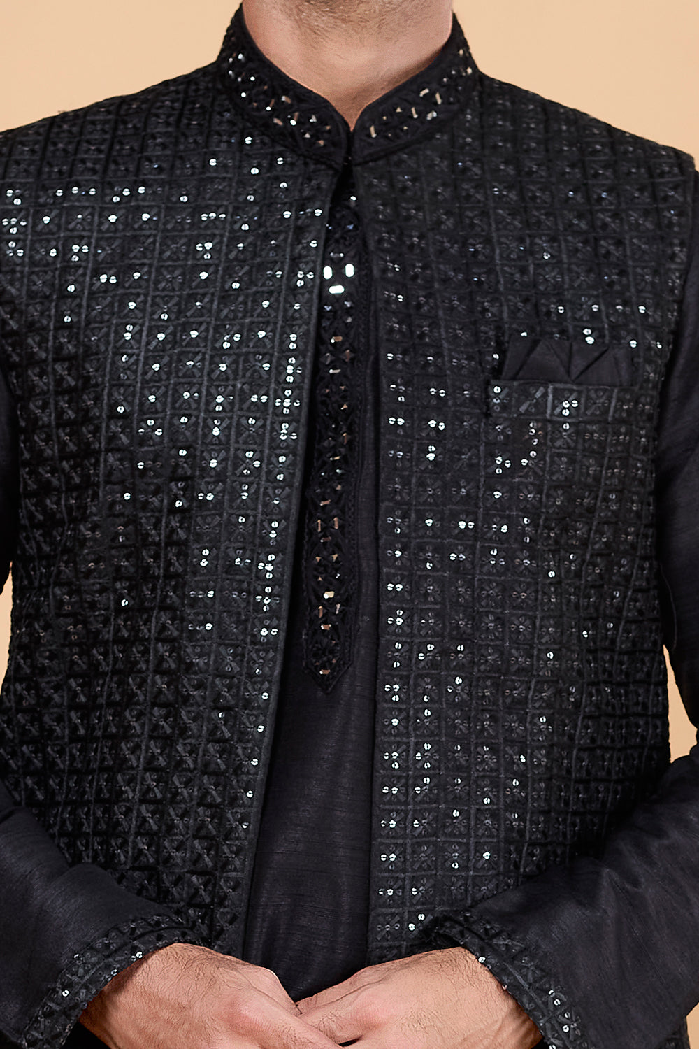 Black Art Silk Nehru Jacket (NMK-8823)
