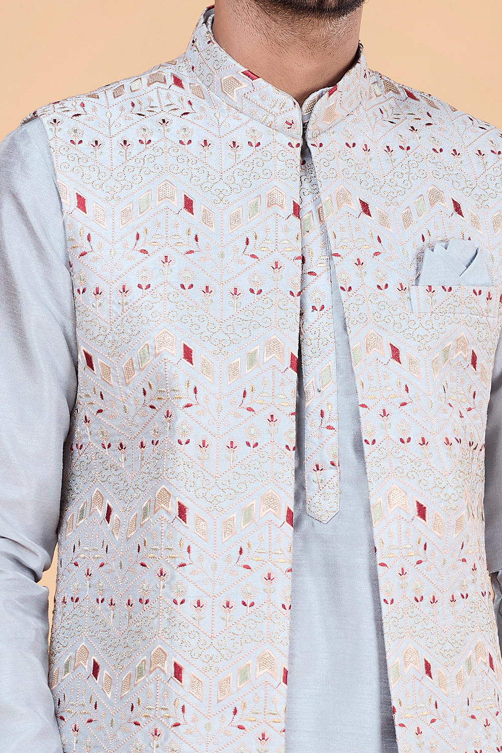 Grey Art Silk Mens Nehru Jacket (NMK-8824)