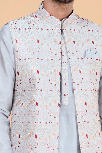 Grey Art Silk Mens Nehru Jacket (NMK-8824)