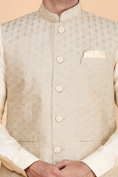 Cream Art Silk Nehru Jacket (NMK-8826)