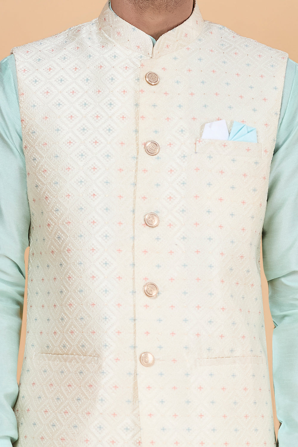 Sky Blue Jaquard Nehru Jacket (NMK-8827)