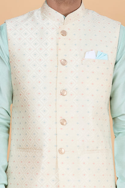 Sky Blue Jaquard Nehru Jacket (NMK-8827)