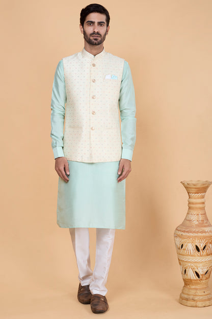 Sky Blue Jaquard Nehru Jacket (NMK-8827)