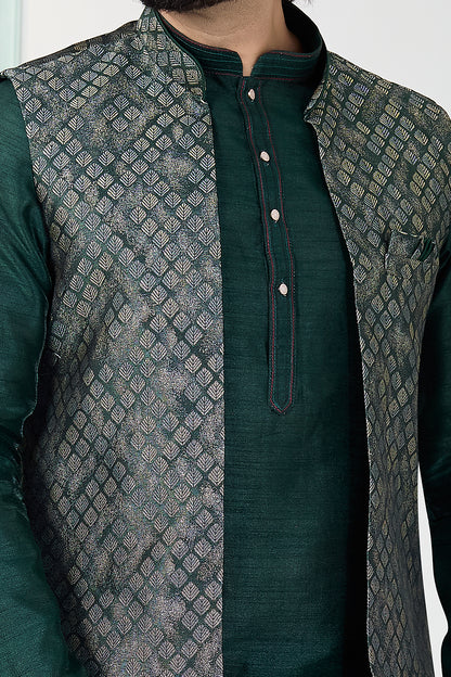 Green Jaquard Nehru Jacket (NMK-8829)