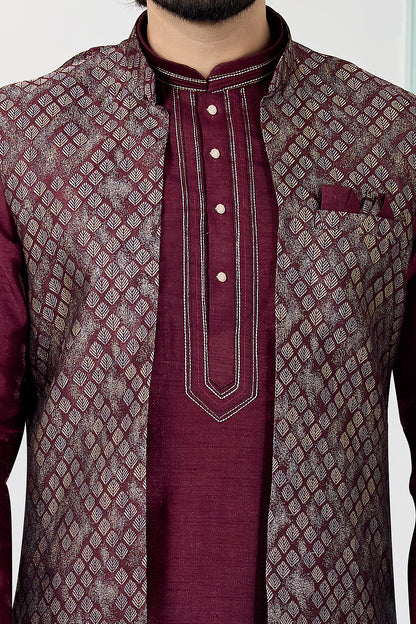 Maroon Jaquard Nehru Jacket (NMK-8830)