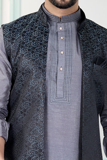 Grey Jaquard Nehru Jacket (NMK-8831)
