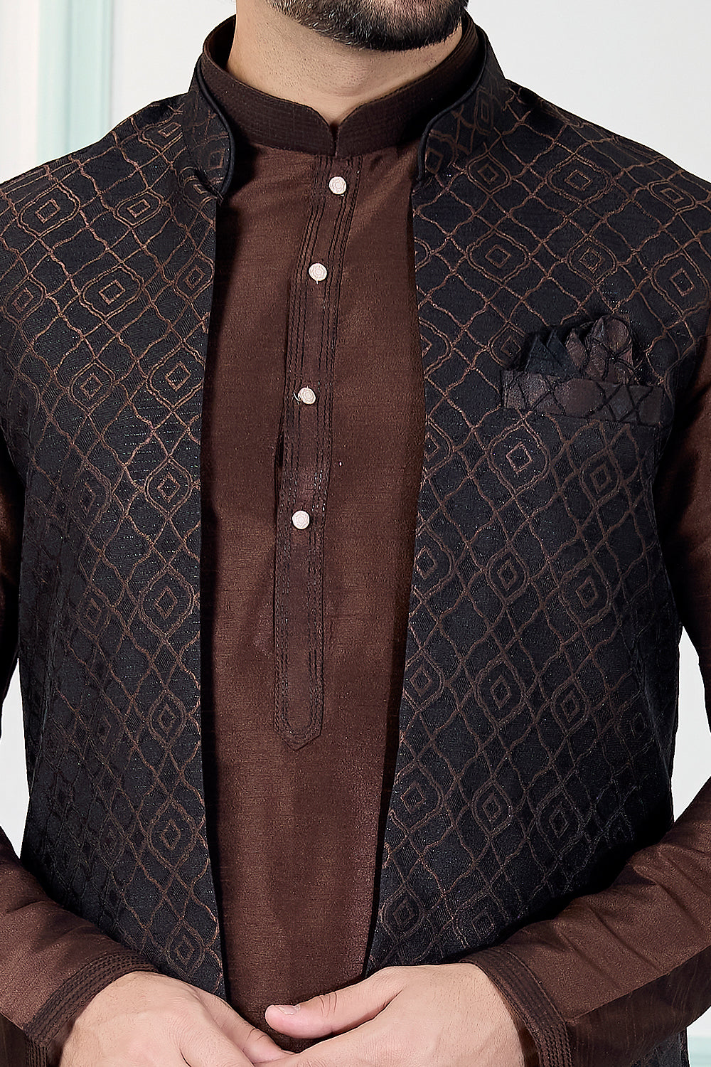 Brown Jaquard Nehru Jacket (NMK-8832)