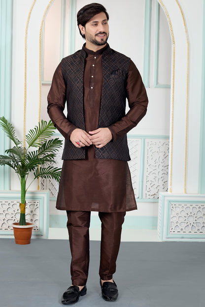 Brown Jaquard Nehru Jacket (NMK-8832)