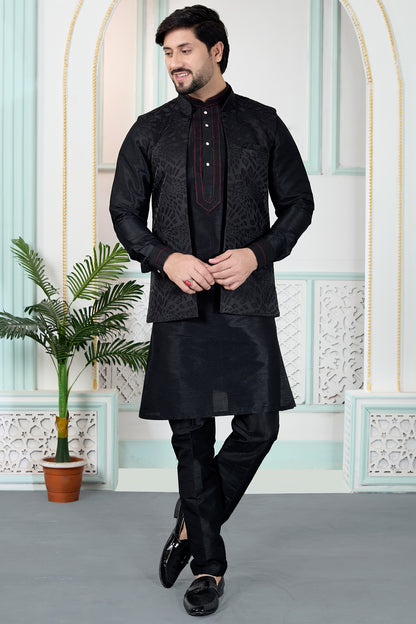 Black Jaquard Nehru Jacket (NMK-8833)