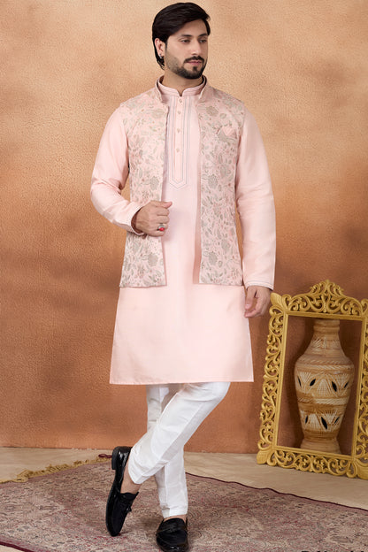Pink Jaquard Nehru Jacket (NMK-8839)