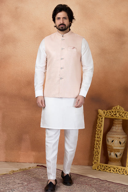 Pink Jaquard Nehru Jacket for Men (NMK-8841)