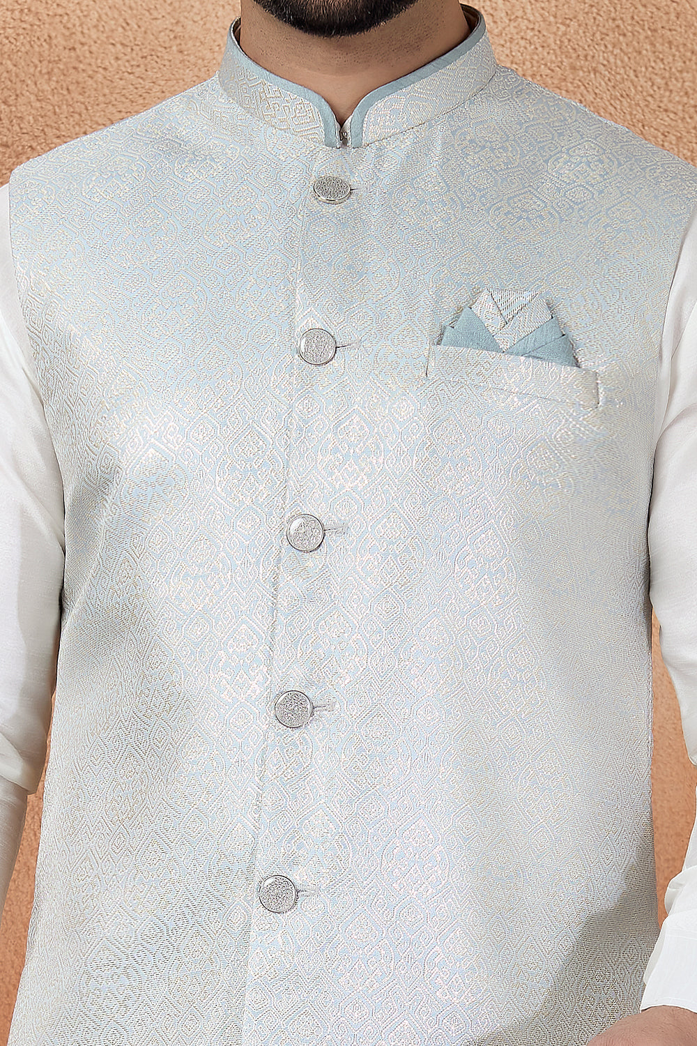 Blue Jaquard Mens Nehru Jacket (NMK-8842)