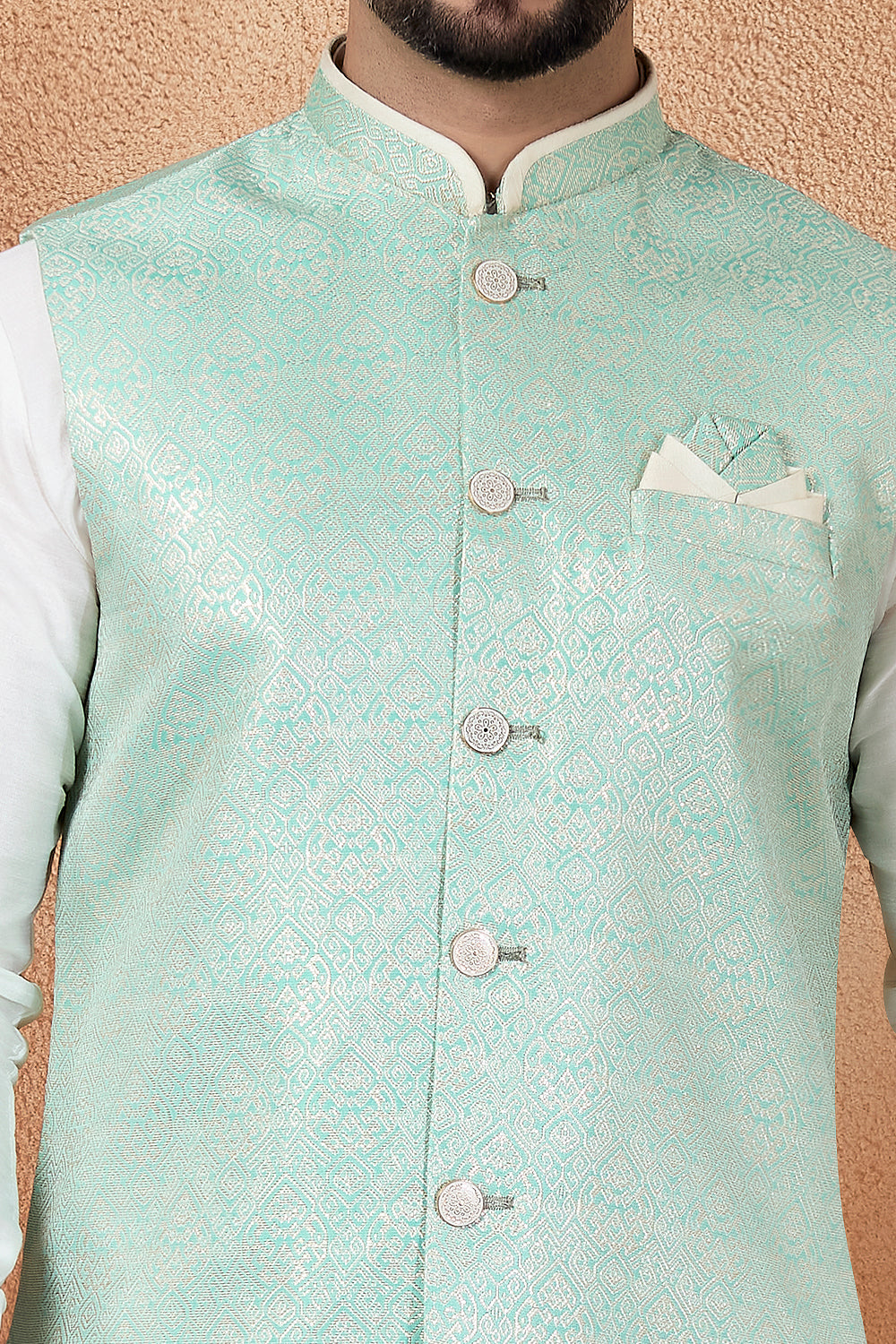 Green Jaquard Nehru Jacket (NMK-8843)