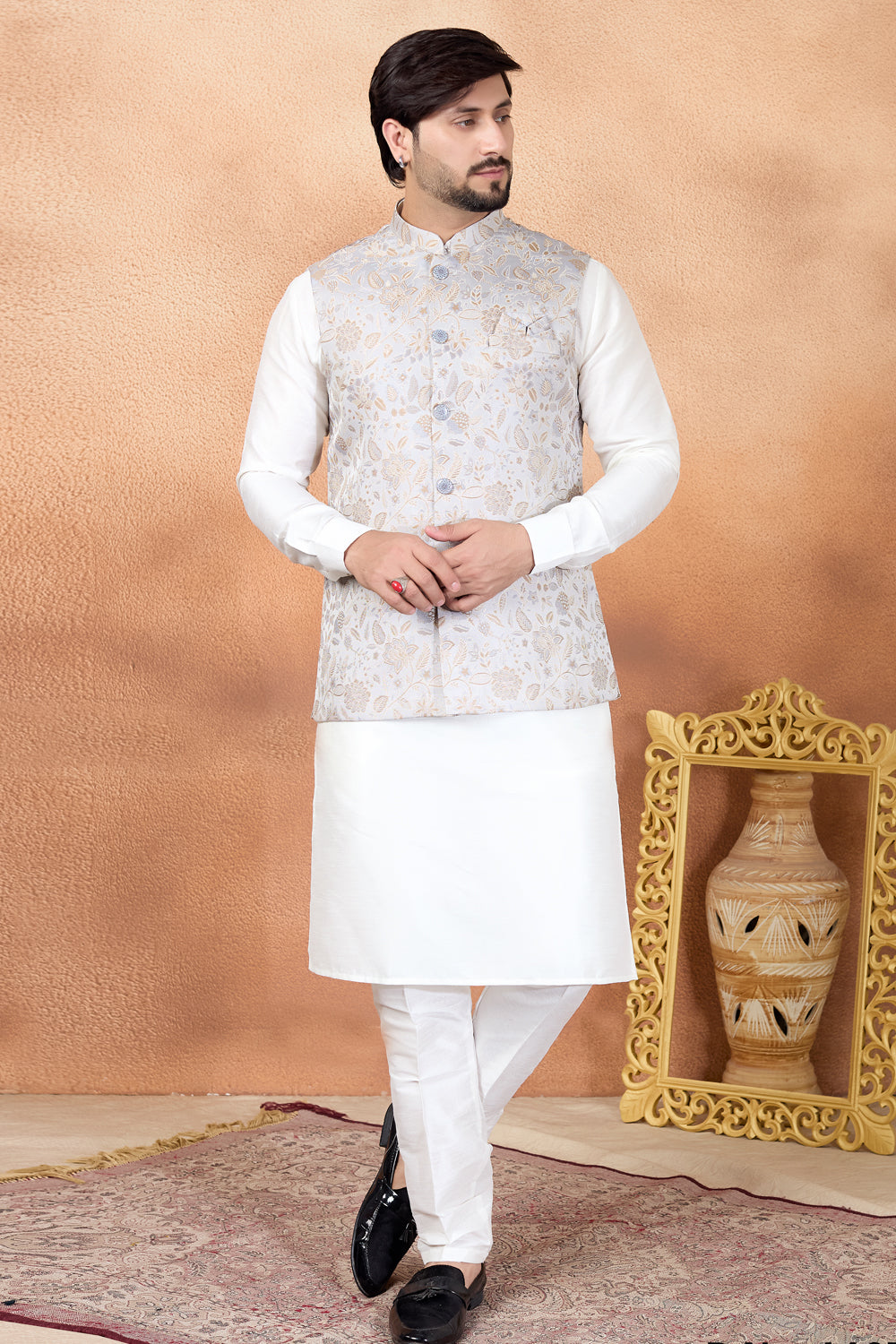 Grey Jaquard Nehru Jacket (NMK-8844)