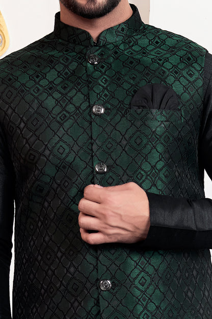 Black Jaquard Nehru Jacket (NMK-8845)