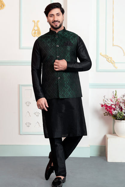 Black Jaquard Nehru Jacket (NMK-8845)