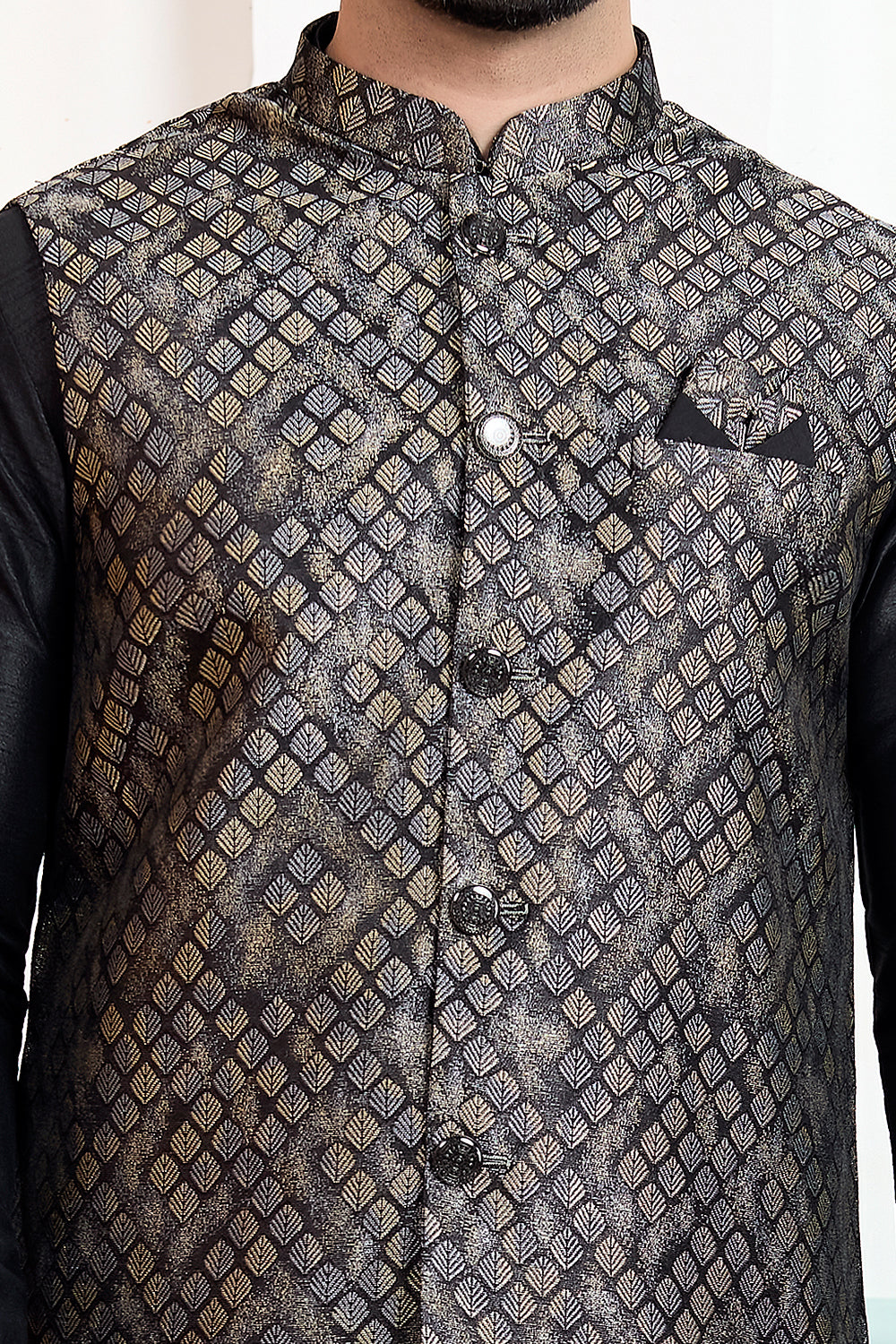 Black Jaquard Mens Nehru Jacket (NMK-8846)