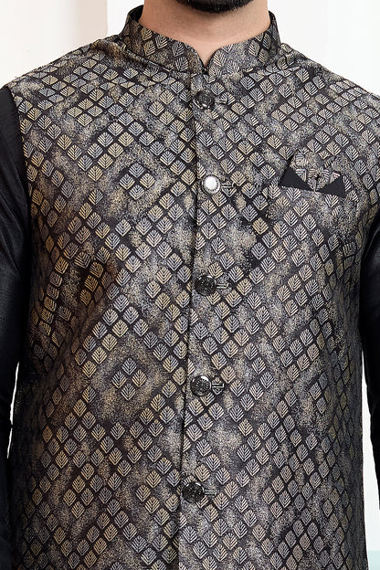Black Jaquard Mens Nehru Jacket (NMK-8846)