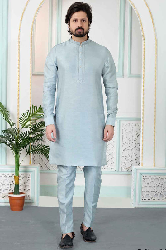 Grey Art Silk Kurta Pajama (NMK-8848)