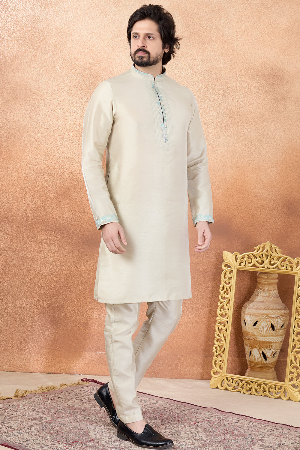 Beige Art Silk Kurta Pajama (NMK-8850)