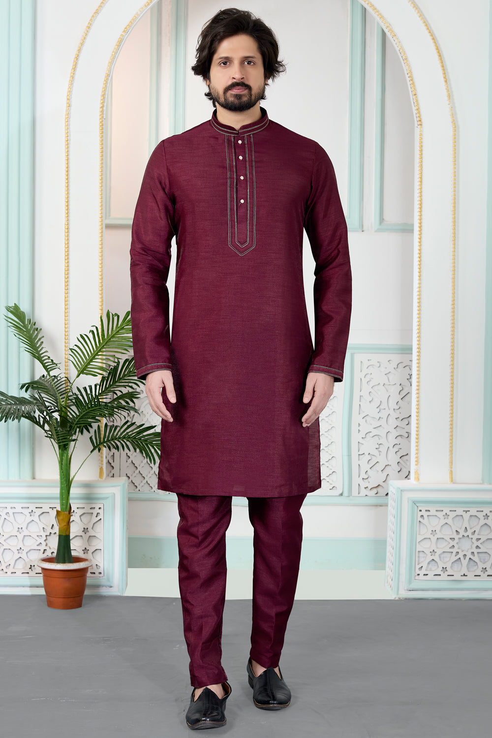 Maroon Art Silk Kurta Pajama (NMK-8852)