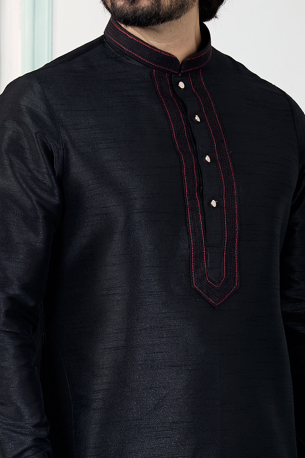 Black Art Silk Kurta Pajama (NMK-8853)