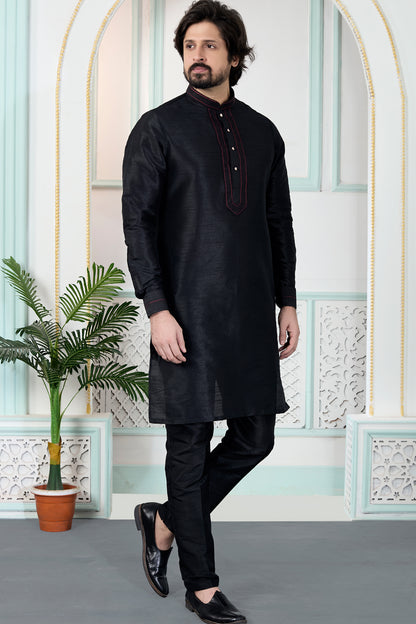Black Art Silk Kurta Pajama (NMK-8853)