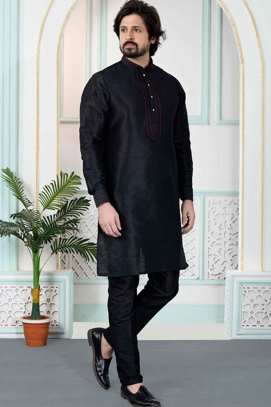 Black Art Silk Kurta Pajama (NMK-8853)