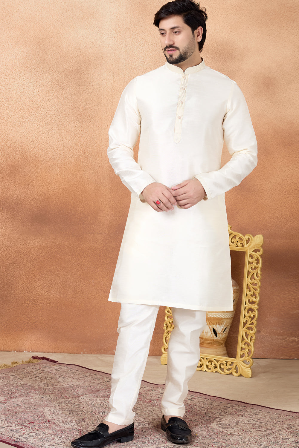 Cream Art Silk Kurta Pajama (NMK-8854)