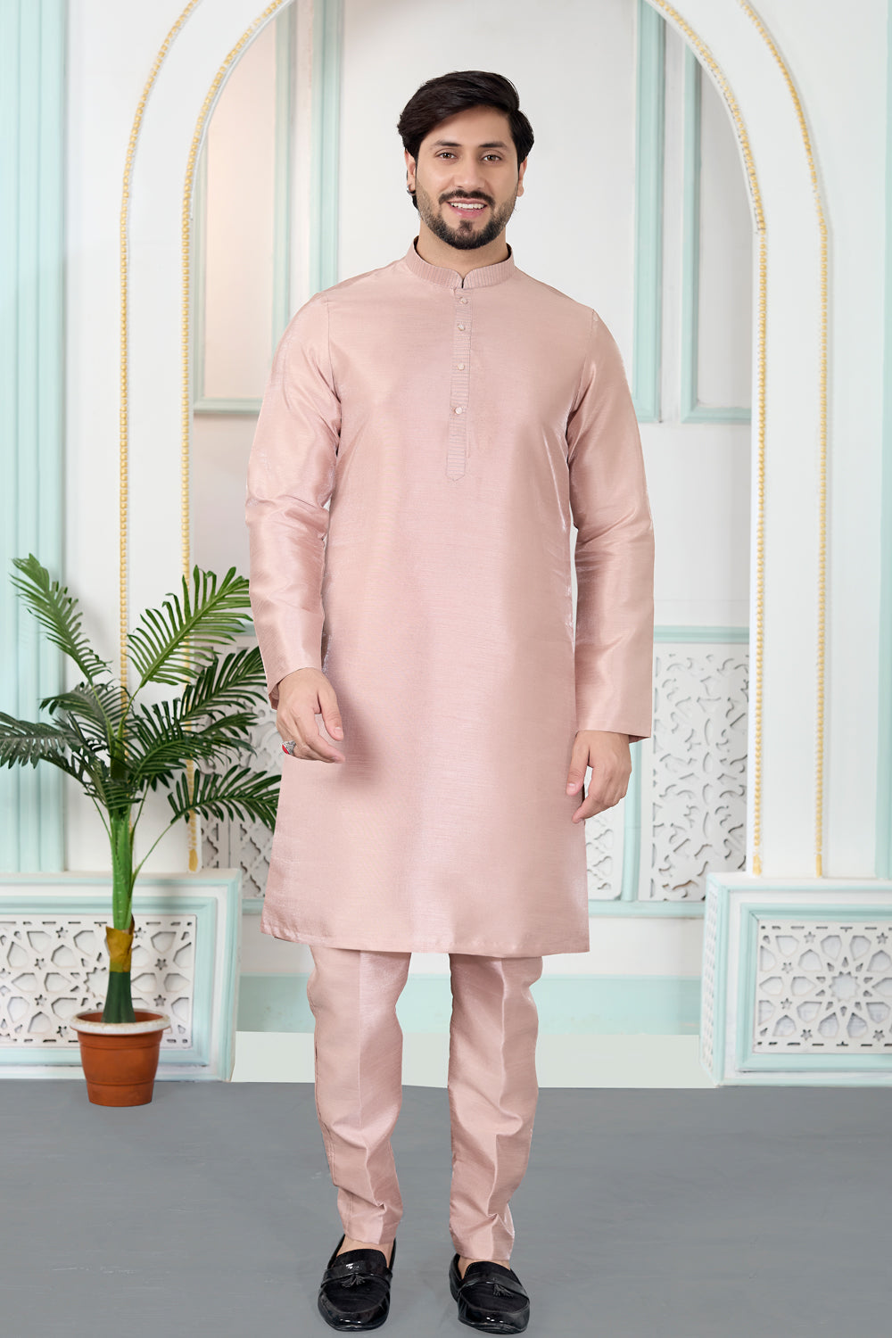 Onion Pink Art Silk Kurta Pajama (NMK-8855)