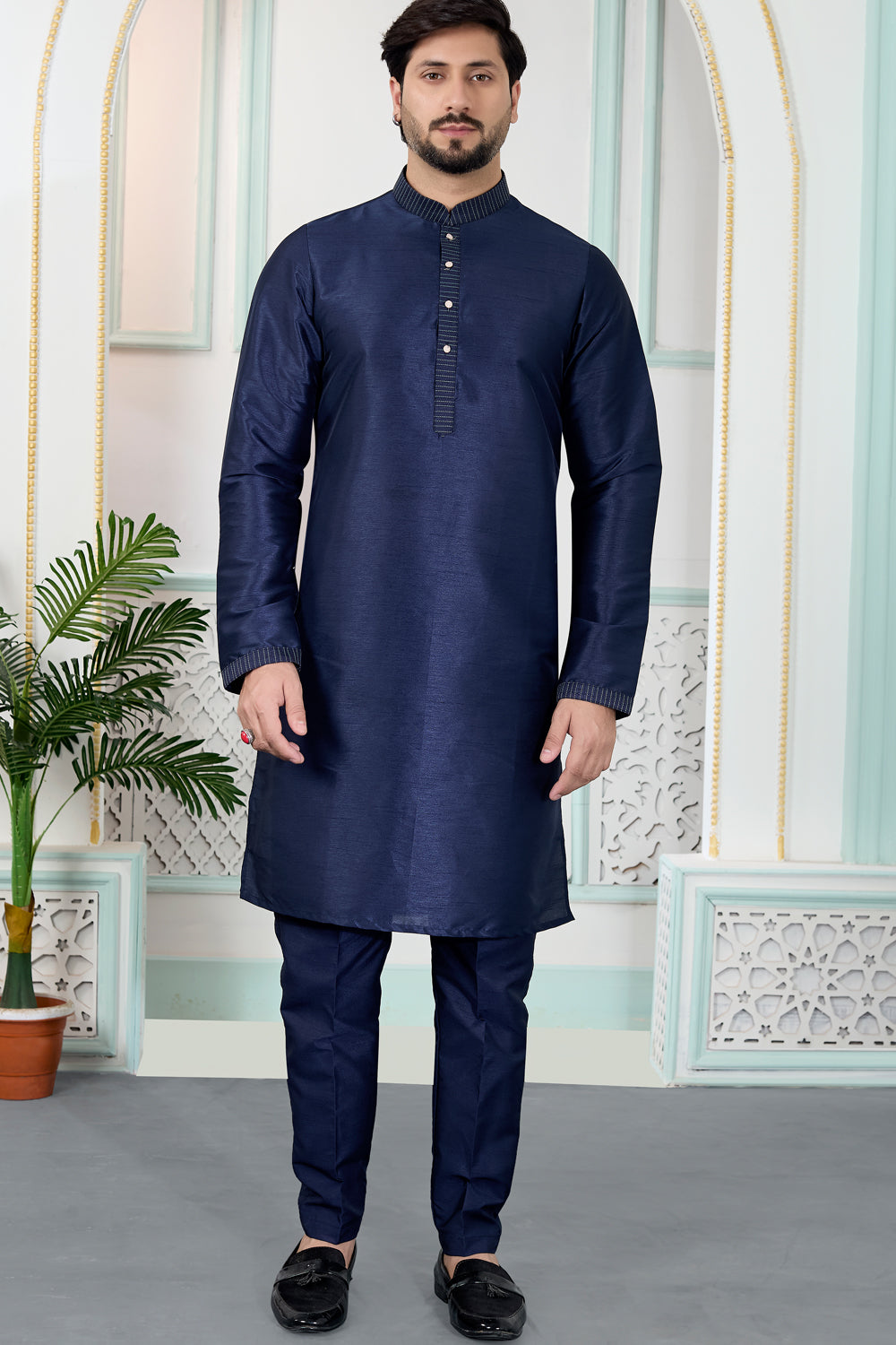 Blue Art Silk Kurta Pajama (NMK-8856)