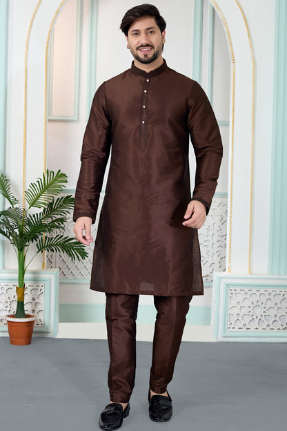 Brown Art Silk Kurta Pajama (NMK-8858)