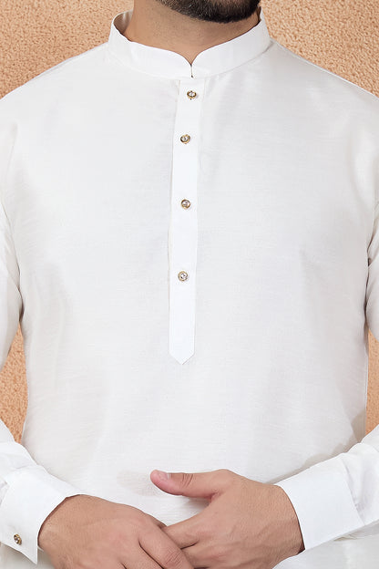 Off White Art Silk Mens Kurta Pajama (NMK-8860)