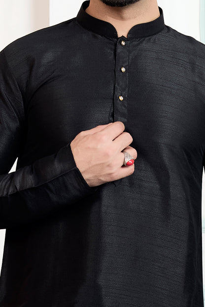 Black Art Silk Mens Kurta Pajama (NMK-8861)