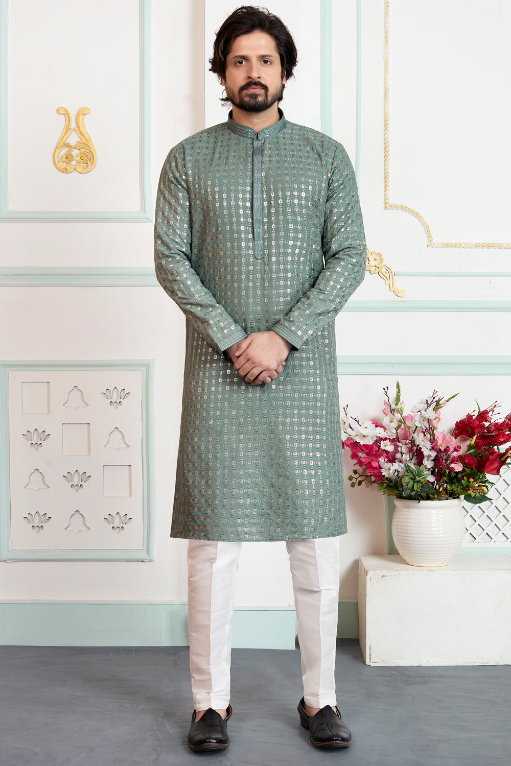 Green Art Silk Kurta Pajama (NMK-8862)