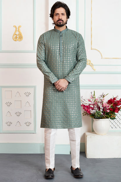 Green Art Silk Kurta Pajama (NMK-8862)