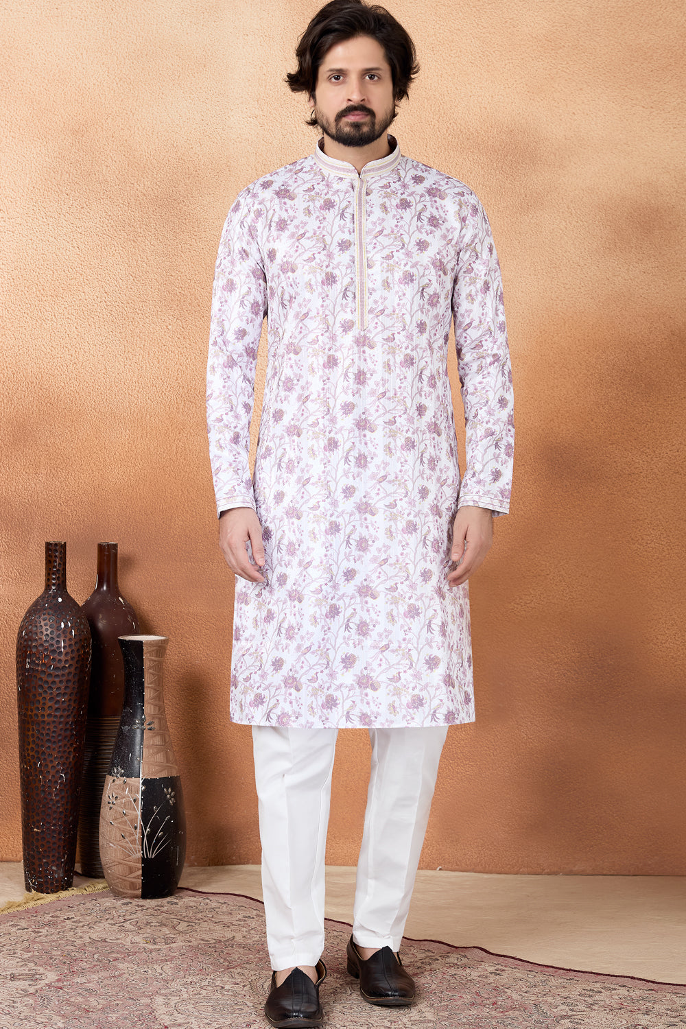 Cream Art Silk Mens Kurta Pajama (NMK-8864)