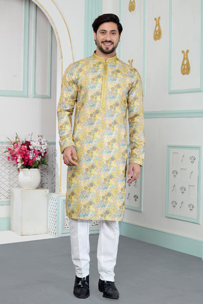 Yellow Art Silk Kurta Pajama (NMK-8865)