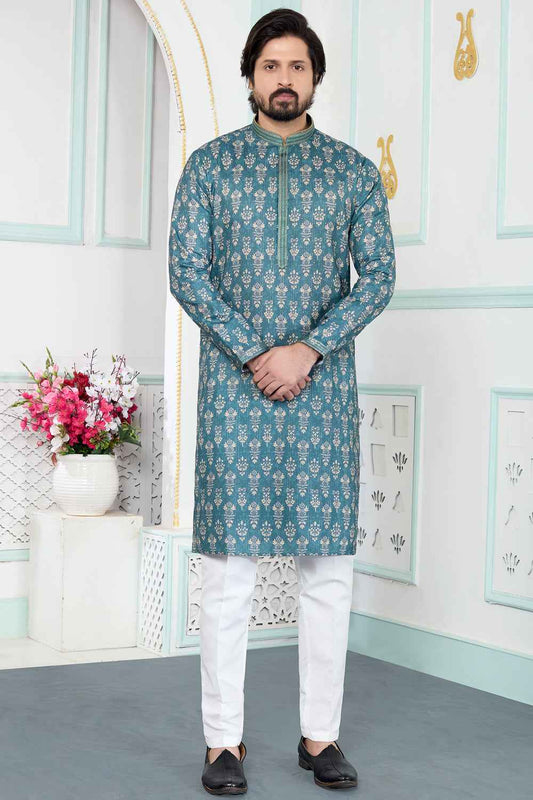 Green Art Silk Mens Kurta Pajama (NMK-8866)