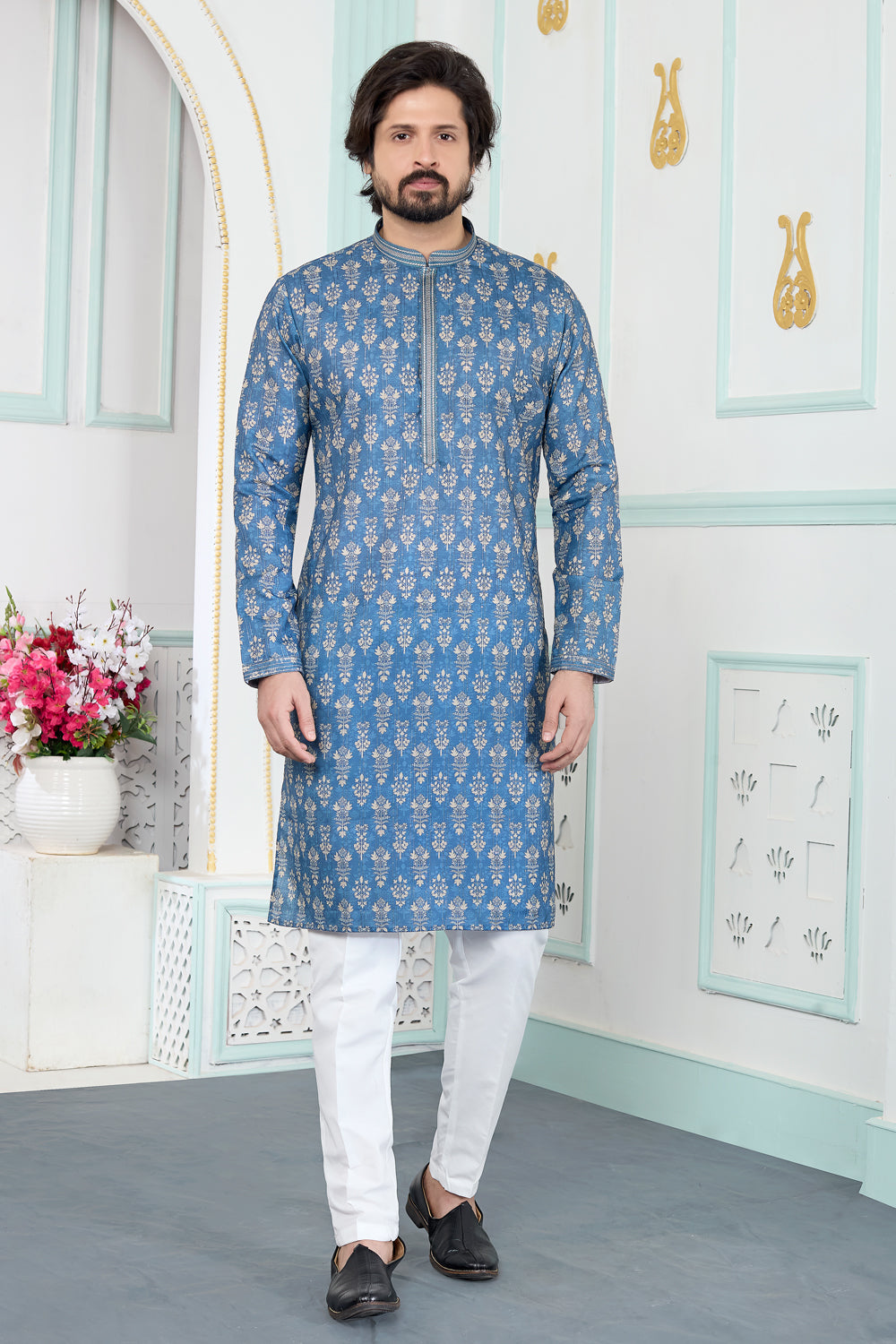 Blue Art Silk Kurta Pajama for Men (NMK-8867)