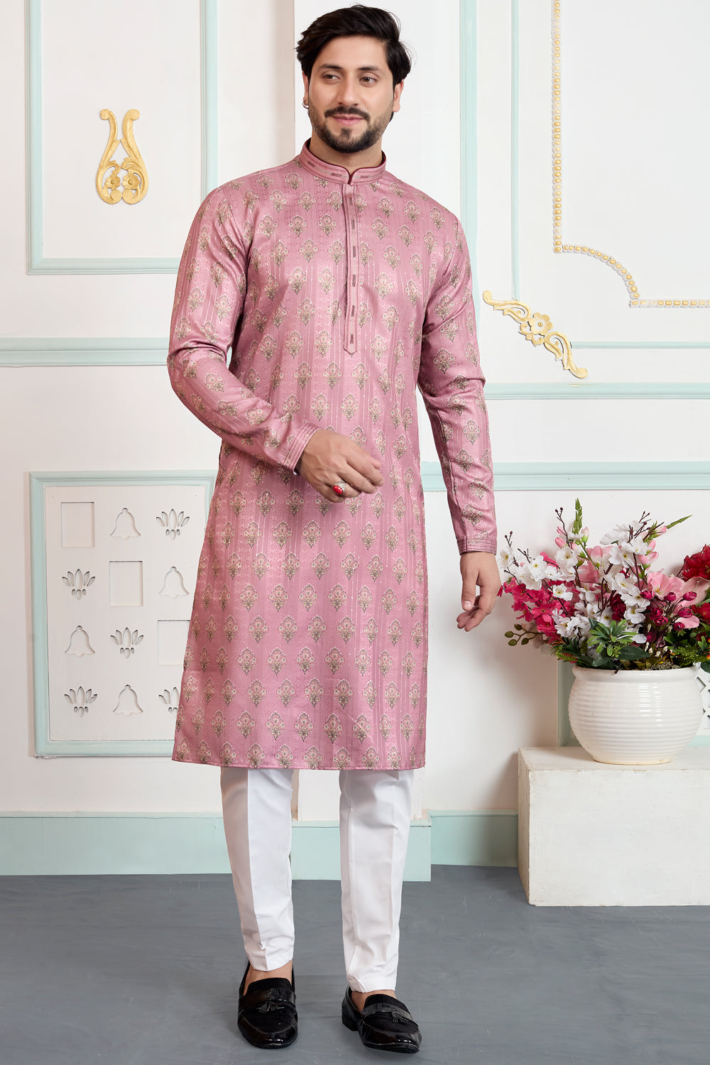 Onion Pink Art Silk Kurta Pajama (NMK-8868)