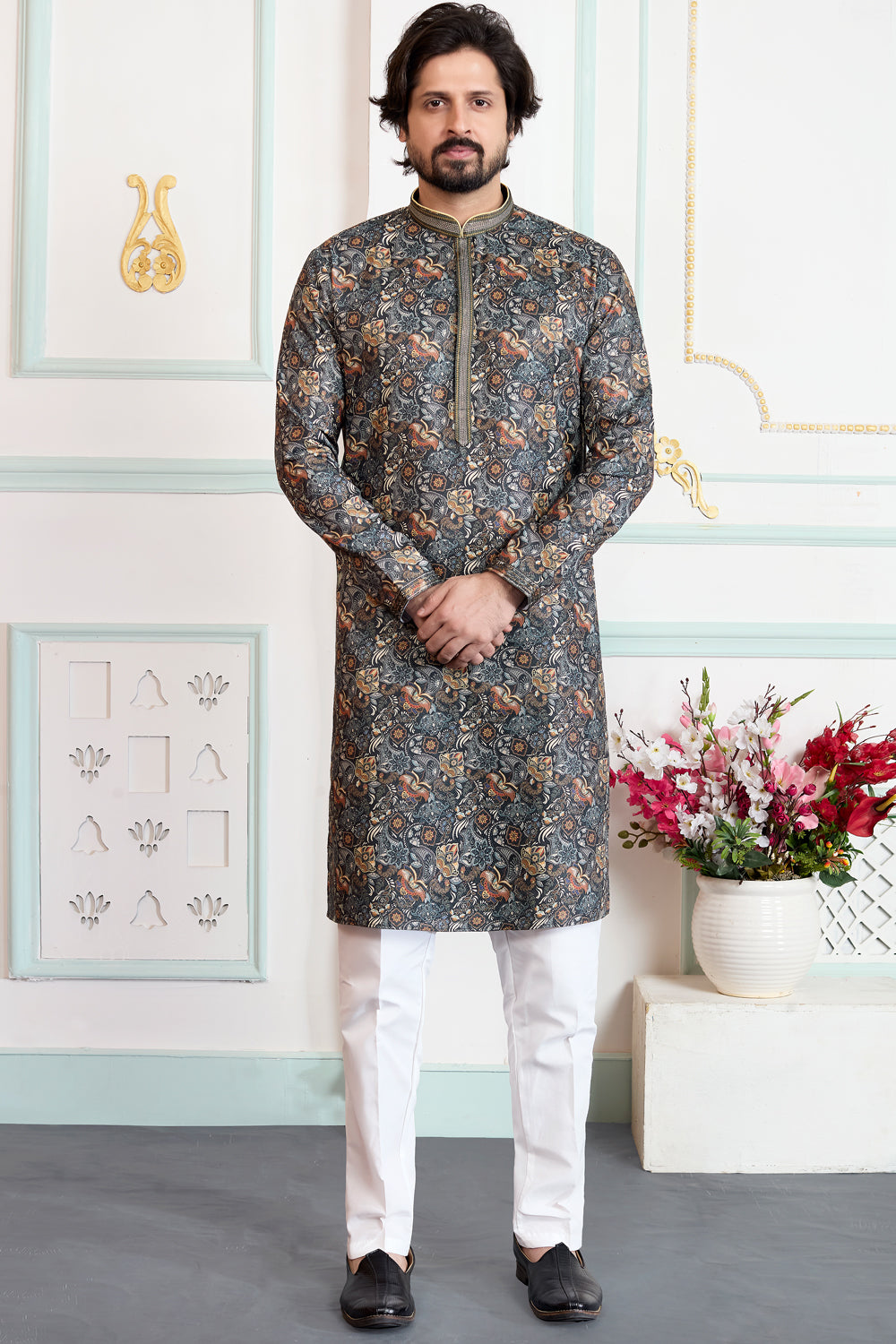 Dark Green Art Silk Kurta Pajama (NMK-8869)