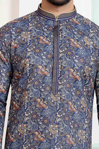 Blue Art Silk Digital Printed Kurta Pajama (NMK-8870)