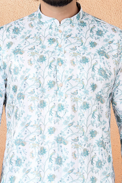 Cream Art Silk Digital Printed Kurta Pajama (NMK-8871)