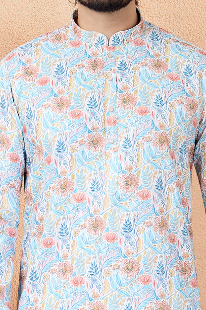 Blue Art Silk Digital printed Kurta Pajama (NMK-8873)