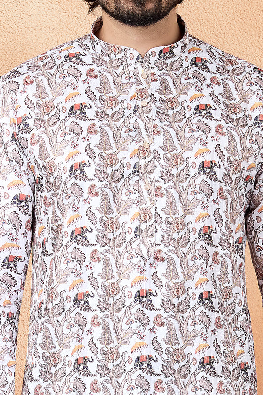 Brown Art Silk Digital Printed Kurta Pajama (NMK-8875)