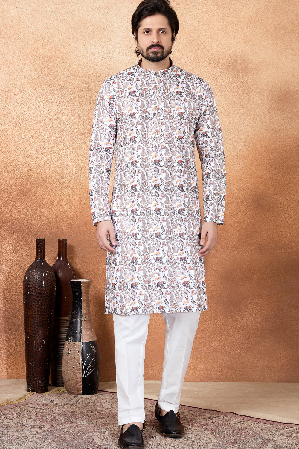 Brown Art Silk Digital Printed Kurta Pajama (NMK-8875)